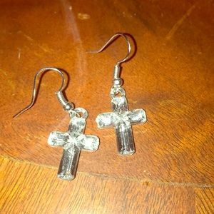 Lightweight silver cross earrings dangle French earwires